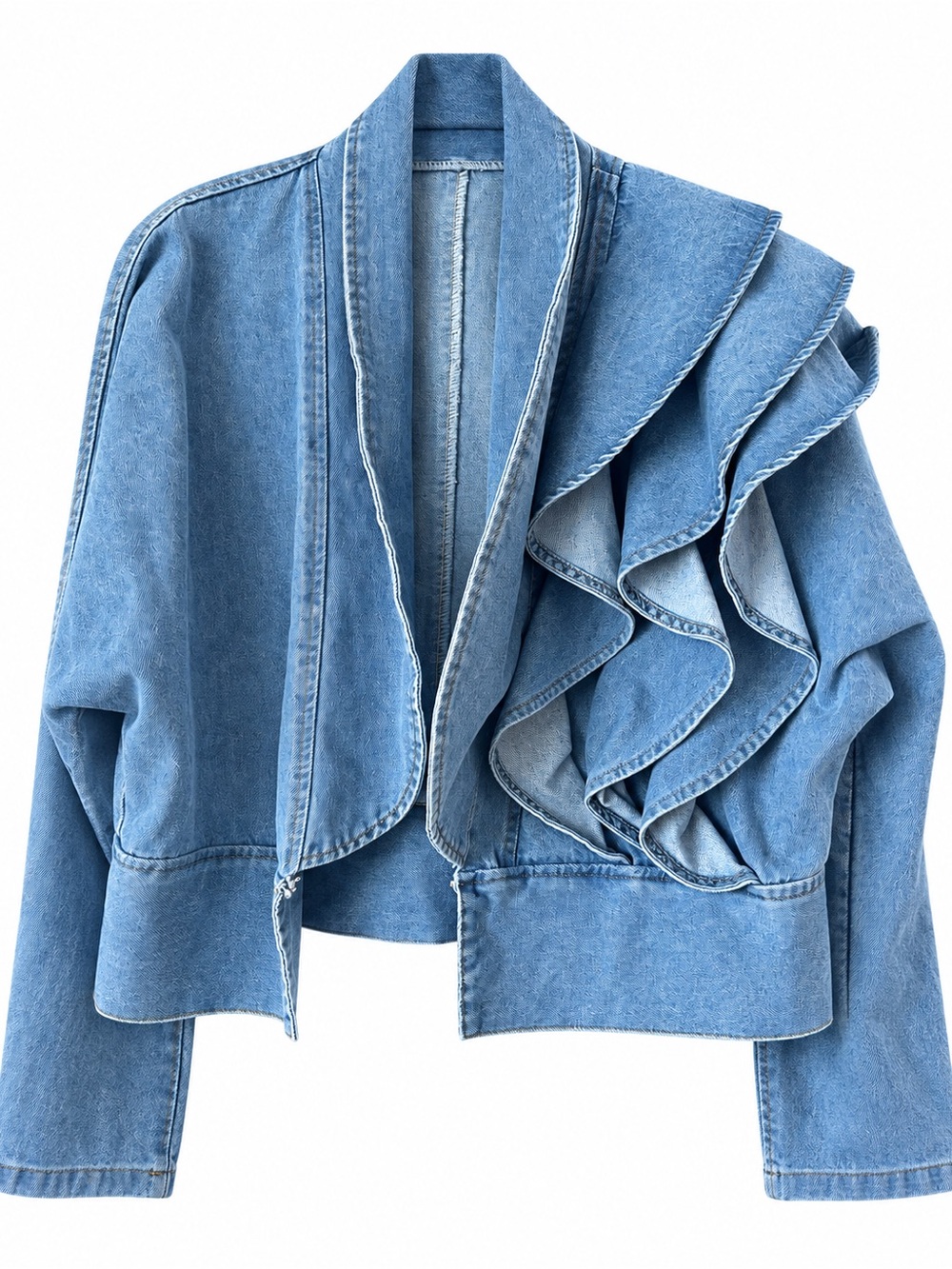 Denim Ruffle Jacket - Light Blue